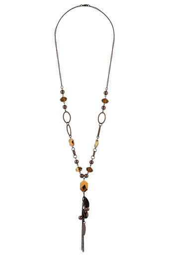 Topaz Bead Lariat Necklace - predominant colour: bronze; style: tassel; length: long; size: standard; material: beaded; embellishment: beading