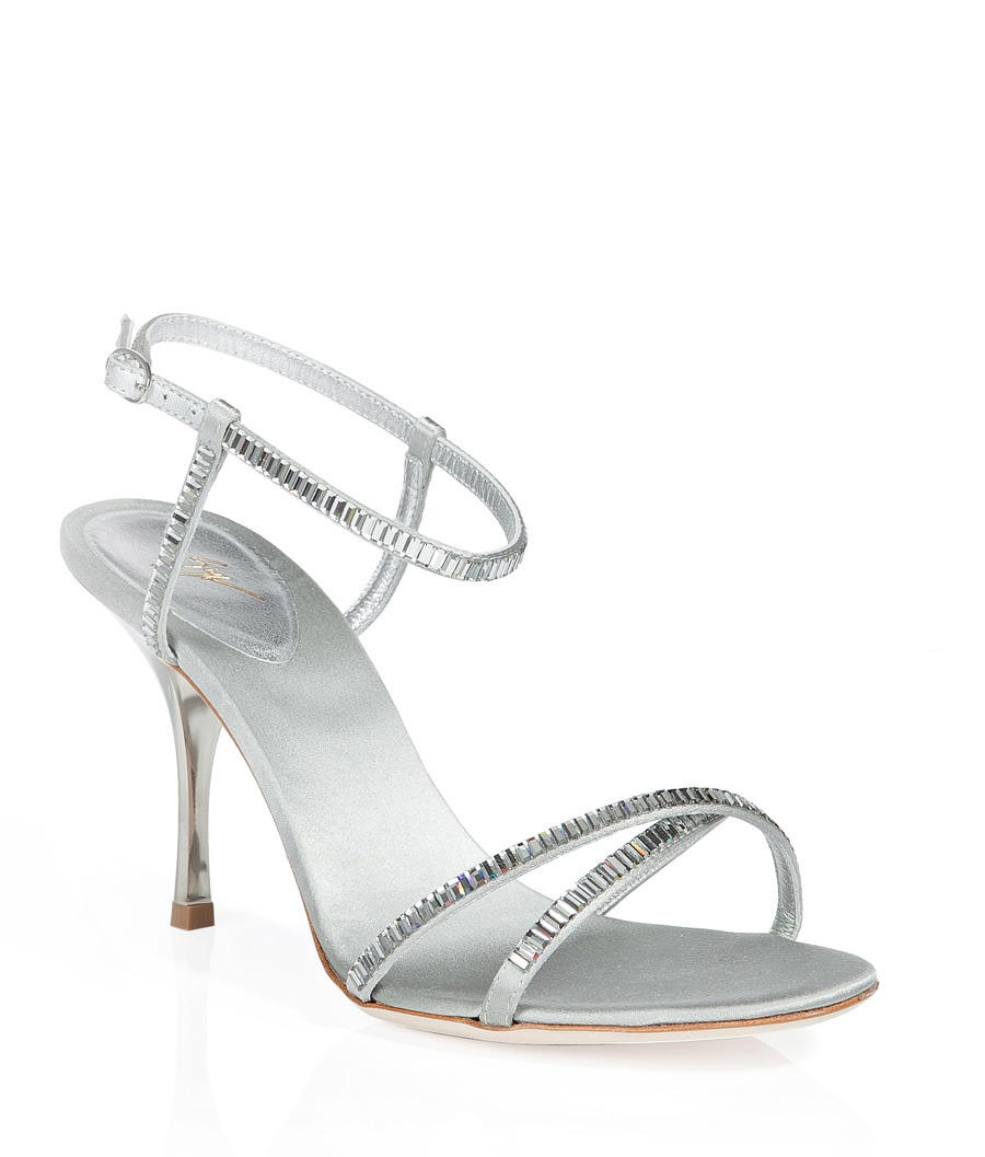 Rhinestone Sandals - predominant colour: silver; material: leather; heel height: high; embellishment: jewels; ankle detail: ankle strap; heel: stiletto; toe: open toe/peeptoe; style: strappy