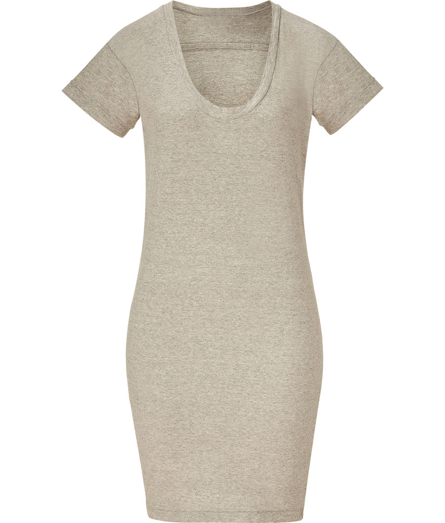 Heather Grey Relaxed Fit T Shirt Dress - style: t-shirt; length: mid thigh; pattern: plain; waist detail: fitted waist; predominant colour: stone; occasions: casual, work; fit: body skimming; neckline: scoop; fibres: cotton - 100%; material texture: jersey; hip detail: slits at hip; trends: pastels; sleeve length: short sleeve; sleeve style: standard; pattern type: fabric; pattern size: standard; texture group: jersey - stretchy/drapey