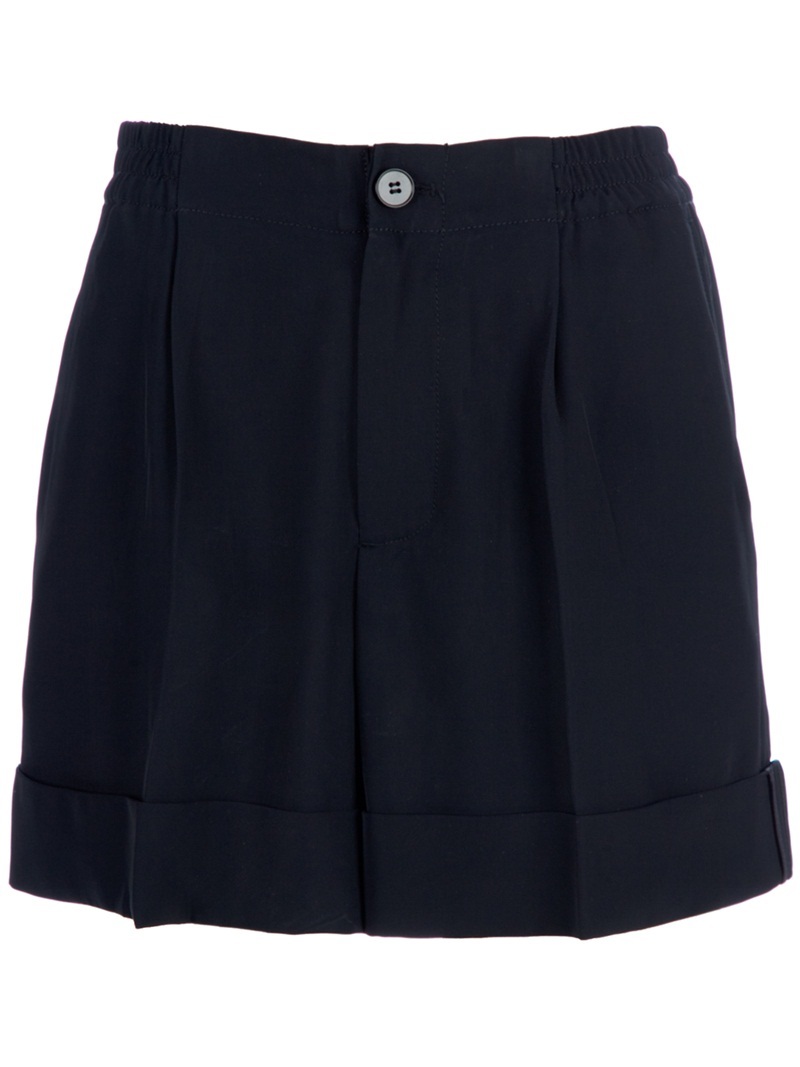 Wide Led Short - style: shorts; pocket detail: small back pockets, pockets at the sides; length: mid thigh shorts; waist: mid/regular rise; predominant colour: black; occasions: casual; fibres: polyester/polyamide - 100%; material texture: satin; hip detail: front pleats at hip level; texture group: structured shiny - satin/tafetta/silk etc.; fit: skinny/tight leg