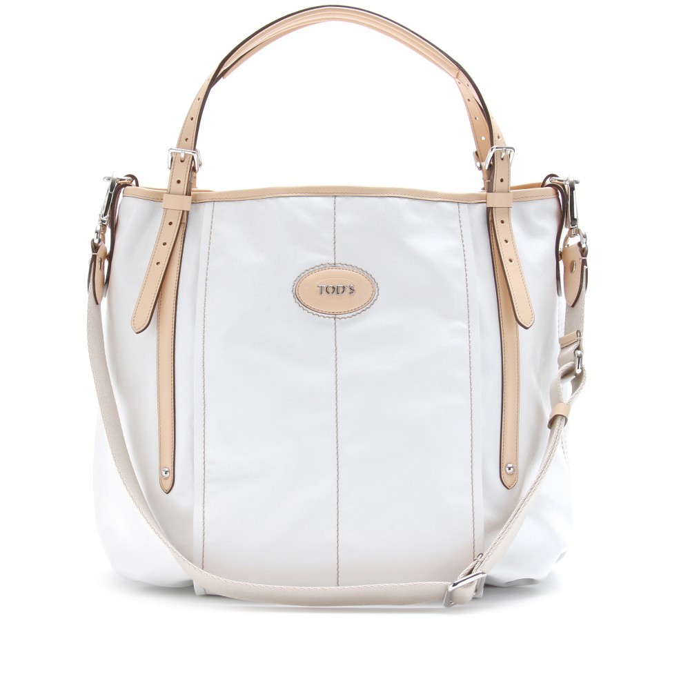 G Line Coated Twill Tote - predominant colour: white; style: shoulder; length: shoulder (tucks under arm); size: standard; material: leather; pattern: plain