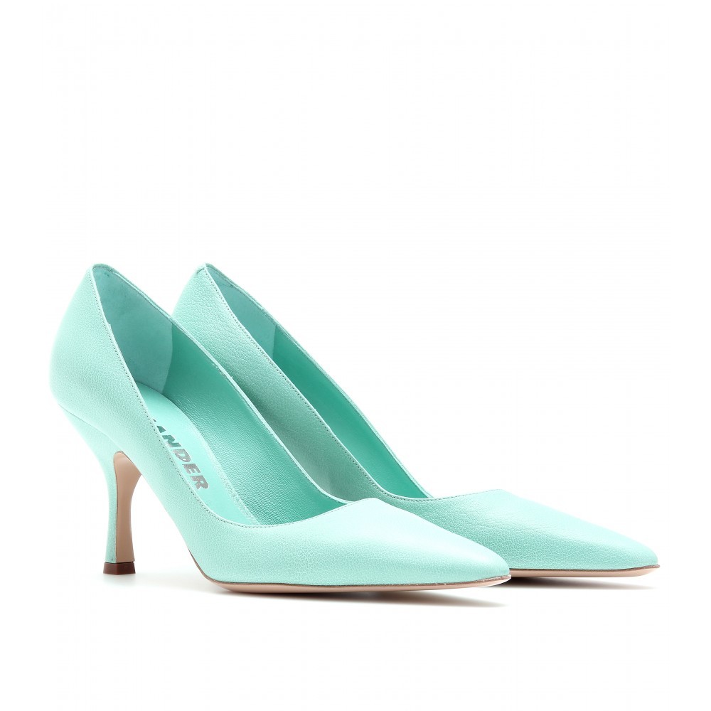 Leather Pumps - predominant colour: pistachio; material: leather; heel height: mid; heel: stiletto; toe: pointed toe; style: courts