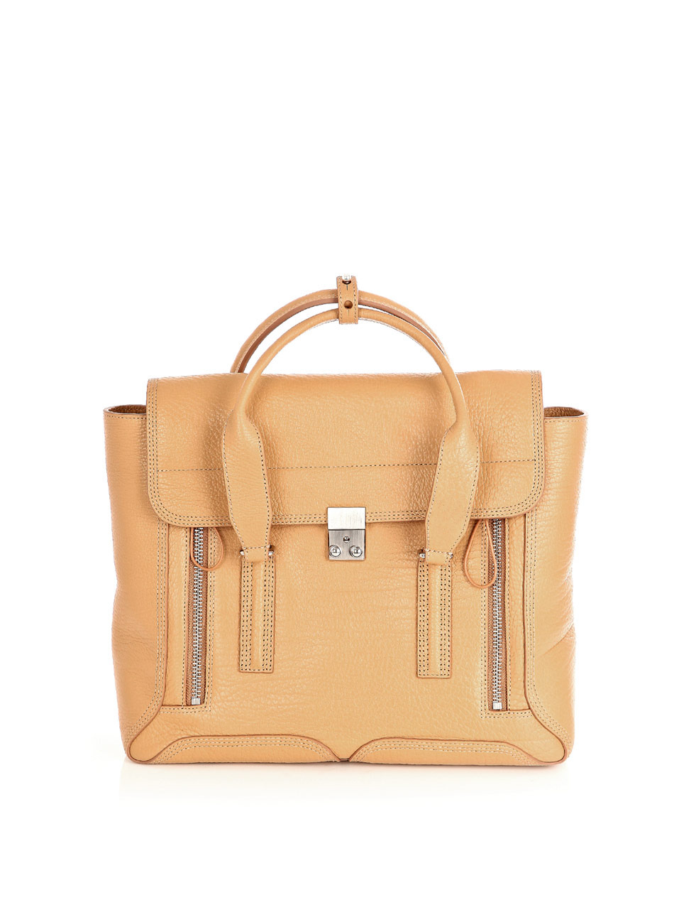 Pashli Satchel Bag - predominant colour: camel; style: tote; length: handle; size: standard; material: leather; embellishment: zips; pattern: plain