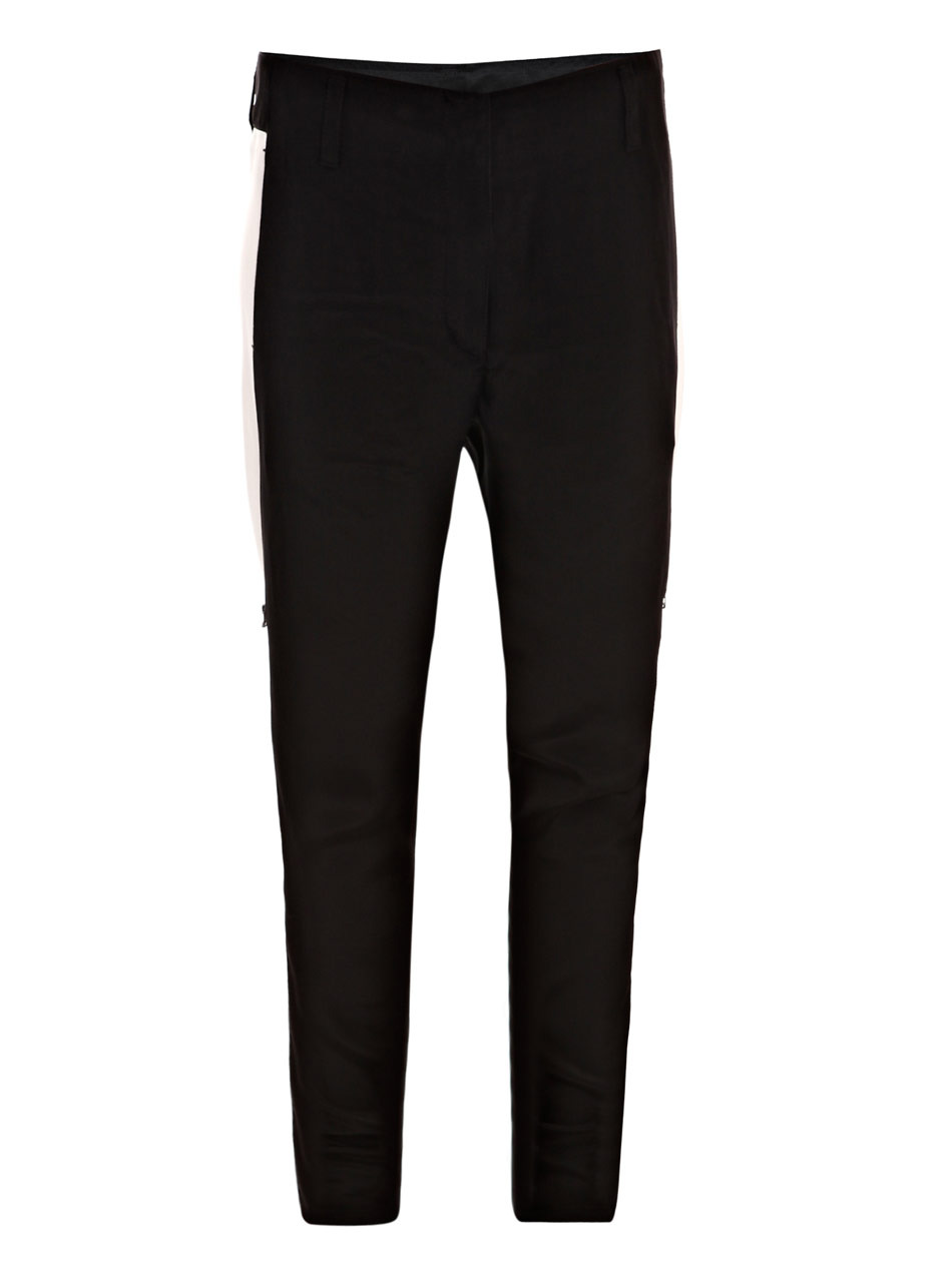 Tuxedo Detail Trousers - length: standard; pocket detail: pockets at the sides; waist: mid/regular rise; predominant colour: black; occasions: casual; fibres: silk - 100%; material texture: satin; texture group: structured shiny - satin/tafetta/silk etc.; fit: slim leg; style: standard