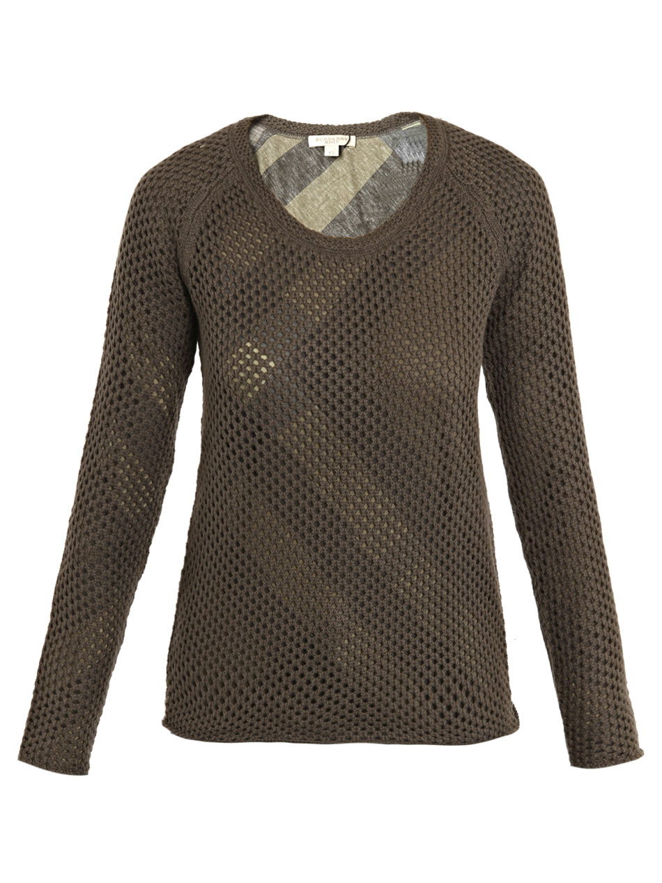Loose Knit Sweater - neckline: round neck; pattern: holey knit; style: standard; predominant colour: khaki; occasions: casual, work; length: standard; fibres: silk - mix; material texture: jersey; fit: standard fit; sleeve length: long sleeve; sleeve style: standard; pattern type: knitted - other; pattern size: standard; texture group: jersey - stretchy/drapey