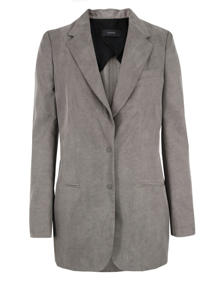 Boy Taupe Cupro Jacket - pattern: plain; style: single breasted blazer; shoulder detail: shoulder pads; length: below the bottom; hip detail: front pockets at hip; collar: standard lapel/rever collar; predominant colour: taupe; occasions: casual, evening, work; fit: tailored/fitted; fibres: polyester/polyamide - 100%; material texture: suede; sleeve length: long sleeve; sleeve style: standard; texture group: leather; collar break: medium; pattern type: fabric; pattern size: standard