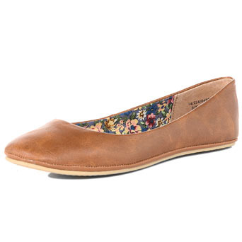 Tan Ballet Pumps - predominant colour: tan; material: faux leather; heel height: flat; toe: round toe; style: ballerinas / pumps