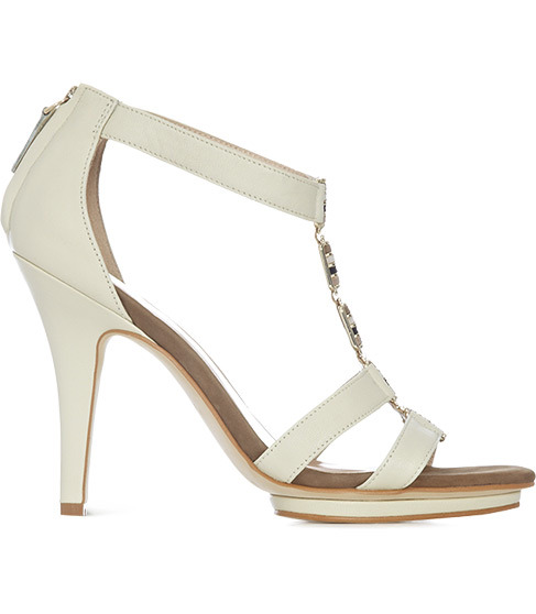 Spiga Chain Detail Sandals - predominant colour: ivory; material: leather; heel height: high; embellishment: jewels; ankle detail: ankle strap; heel: platform; toe: open toe/peeptoe; style: t-bar