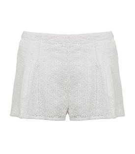 Lace Shorts - style: shorts; waist detail: fitted waist, narrow waistband; length: short shorts; waist: mid/regular rise; predominant colour: white; occasions: casual, evening; fibres: cotton - 100%; material texture: lace; trends: white; texture group: lace; fit: straight leg