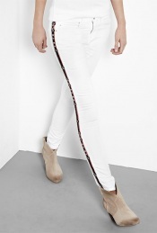 Rialto Jeans - style: skinny leg; length: standard; pocket detail: traditional 5 pocket; waist: mid/regular rise; predominant colour: white; occasions: casual; fibres: cotton - stretch; material texture: denim; trends: white; texture group: denim; pattern type: fabric; pattern size: small & light; embellishment: embroidered