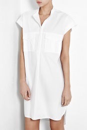Glasto Pocket Coplin Safari Dress - style: shirt; length: mid thigh; neckline: v-neck; fit: loose; pattern: plain; sleeve style: sleeveless; predominant colour: white; occasions: casual, work; fibres: cotton - 100%; material texture: calico; trends: white; sleeve length: sleeveless; texture group: cotton feel fabrics; pattern type: fabric; pattern size: standard