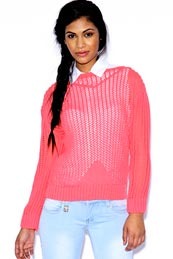 Serena Crochet Knit Jumper - neckline: slash/boat neckline; pattern: plain, holey knit; style: standard; predominant colour: pink; occasions: casual, work; length: standard; fibres: acrylic - 100%; material texture: taffeta; fit: slim fit; trends: brights; sleeve length: long sleeve; sleeve style: standard; texture group: structured shiny - satin/tafetta/silk etc.; pattern type: knitted - other; pattern size: standard
