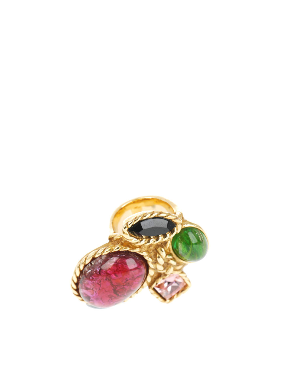 Arty Gold Plated Ring - predominant colour: multicoloured; style: cocktail; size: large/oversized; material: chain/metal