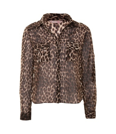 Caoimhe Leopard Print Shirt - neckline: shirt collar/peter pan/zip with opening; style: shirt; pattern: small animal print, animal print; predominant colour: chocolate brown; occasions: casual; length: standard; fibres: polyester/polyamide - 100%; material texture: jersey; fit: body skimming; sleeve length: long sleeve; sleeve style: standard; pattern type: fabric; pattern size: small & busy; texture group: jersey - stretchy/drapey