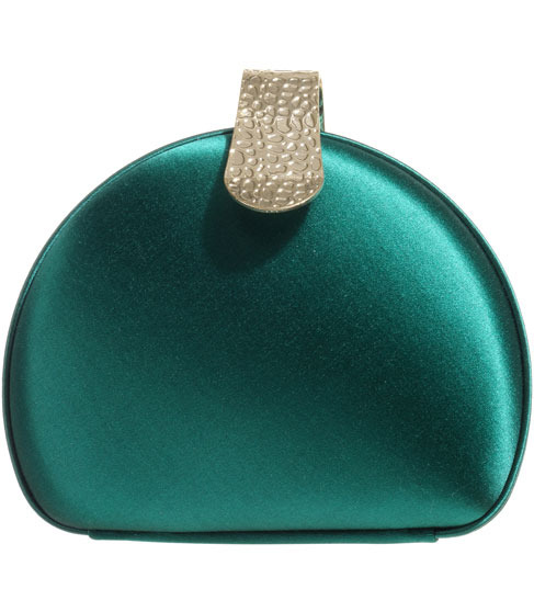 Sola Metal Frame Clutch - predominant colour: dark green; style: clutch; length: hand carry; size: small; material: fabric; pattern: plain