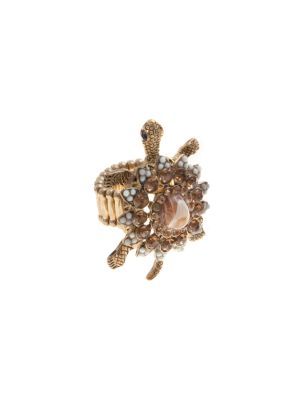 Flower Gem Turtle Ring - predominant colour: gold; style: cocktail; size: standard; material: chain/metal