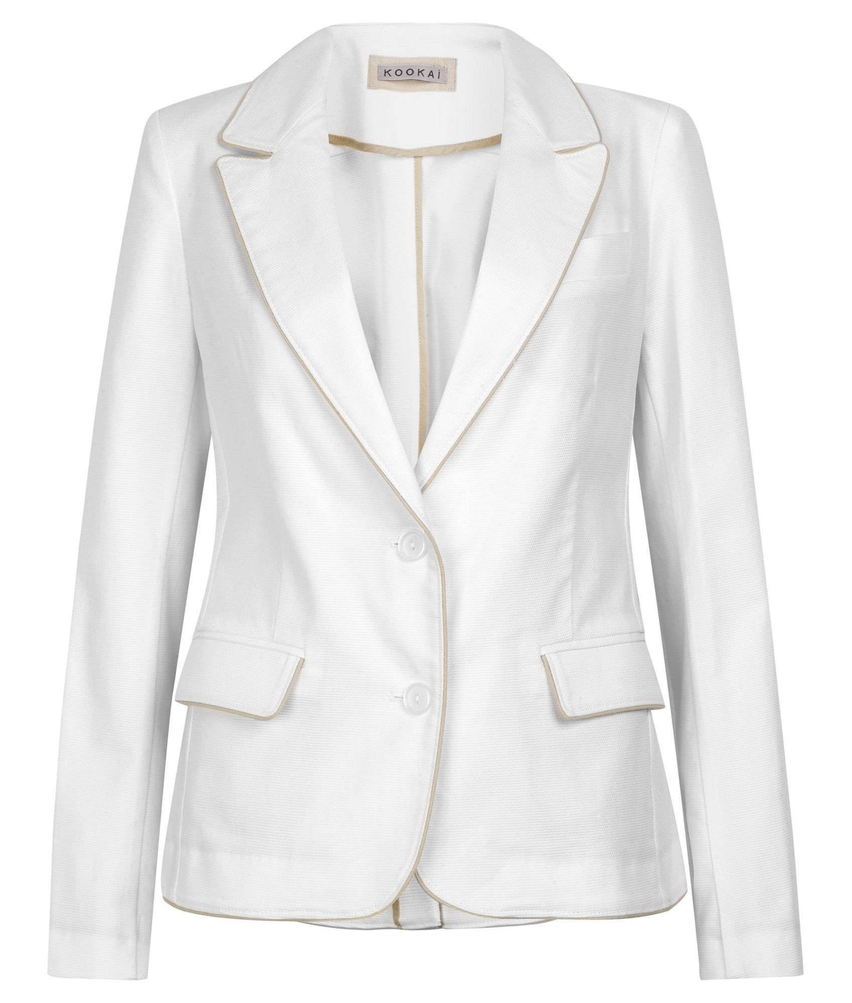 Women's Cotton Pique Blazer, White - pattern: plain; style: single breasted blazer; shoulder detail: shoulder pads; hip detail: side pockets at hip, front pockets at hip; fit: slim fit; collar: standard lapel/rever collar; predominant colour: white; occasions: casual, occasion; length: standard; fibres: cotton - mix; material texture: denim; trends: white; sleeve length: long sleeve; sleeve style: standard; texture group: denim; collar break: medium; pattern type: fabric; pattern size: standard