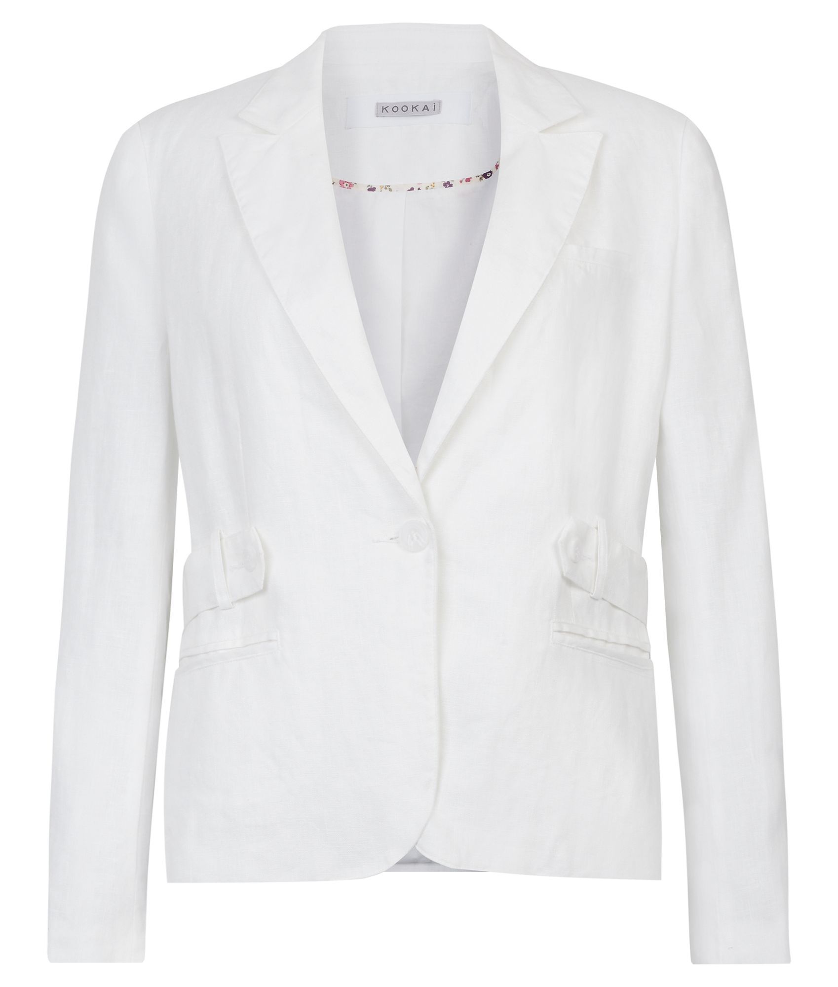Women's Belted Linen Blazer, White - pattern: plain; style: single breasted blazer; shoulder detail: shoulder pads; bust detail: added detail/embellishment at bust; hip detail: side pockets at hip; collar: standard lapel/rever collar; predominant colour: white; occasions: casual, evening, occasion; length: standard; fit: tailored/fitted; fibres: linen - 100%; material texture: calico; waist detail: fitted waist, belted waist/tie at waist/drawstring; trends: white; sleeve length: long sleeve; sleeve style: standard; texture group: cotton feel fabrics; collar break: medium; pattern type: fabric; pattern size: standard