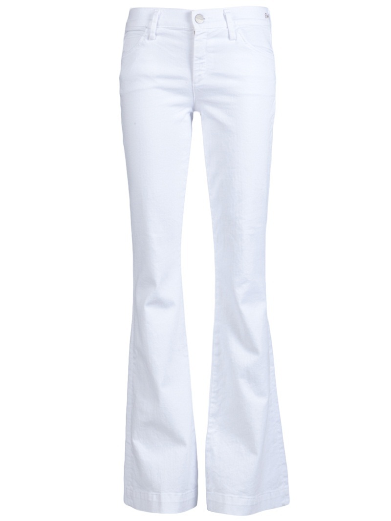 Elan Flare Jean - style: flares; length: standard; pattern: plain; pocket detail: traditional 5 pocket; waist: mid/regular rise; predominant colour: white; occasions: casual; fibres: cotton - stretch; material texture: denim; trends: white; texture group: denim; pattern type: fabric; pattern size: standard
