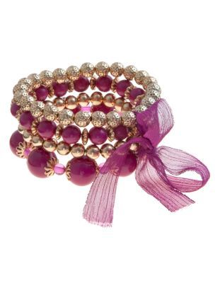 Purple Beaded Ribbon Bracelets - predominant colour: purple; style: friendship bracelet; size: standard; material: beaded; embellishment: beading
