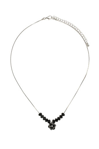 Black Facet Bead Ditsy Necklace - predominant colour: black; style: pendant; length: short; size: small/fine; material: chain/metal