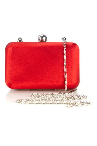Coral Satin Box Clutch - predominant colour: true red; style: clutch; length: hand carry; size: mini; material: satin; pattern: plain