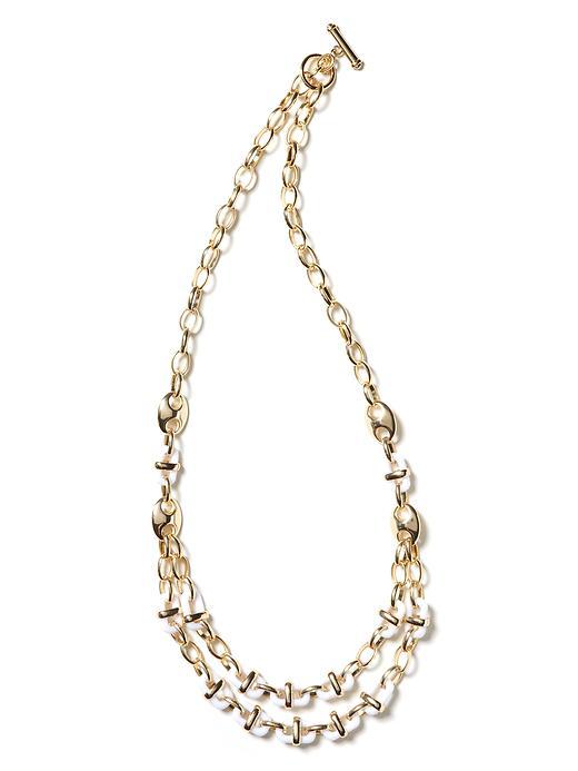 Box Chain Necklace - predominant colour: white; style: multistrand; length: short; size: standard; material: chain/metal