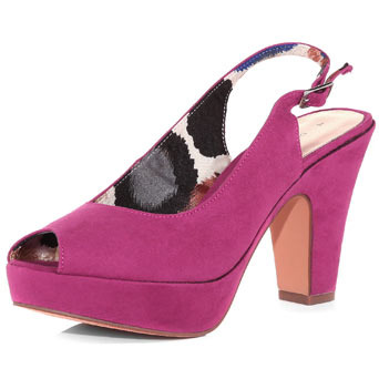 Pink Platform Sling Backs - predominant colour: hot pink; material: suede; heel height: high; ankle detail: ankle strap; heel: block; toe: open toe/peeptoe; style: slingbacks