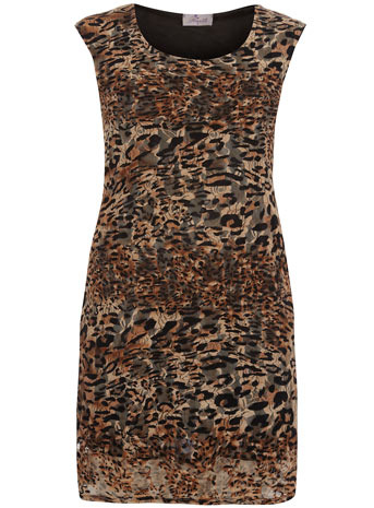 Praslin Animal Print Lace Dress - style: shift; neckline: round neck; sleeve style: capped; fit: tailored/fitted; pattern: big animal print, graphic print, animal print, patterned/print; predominant colour: tan; occasions: evening; length: just above the knee; fibres: polyester/polyamide - 100%; material texture: lace; trends: prints; sleeve length: short sleeve; texture group: lace; pattern type: fabric; pattern size: big & busy