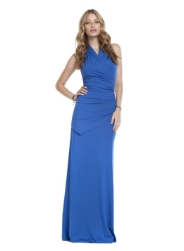The Halter Drape Maxi - pattern: plain; sleeve style: sleeveless; style: maxi dress; waist detail: fitted waist, twist front waist detail/nipped in at waist on one side/soft pleats/draping/ruching/gathering waist detail; neckline: halter neck; bust detail: ruching/gathering/draping/layers/pintuck pleats at bust; predominant colour: royal blue; occasions: evening, occasion; length: floor length; fit: body skimming; fibres: polyester/polyamide - stretch; material texture: jersey; trends: brights; sleeve length: sleeveless; pattern type: fabric; pattern size: standard; texture group: jersey - stretchy/drapey