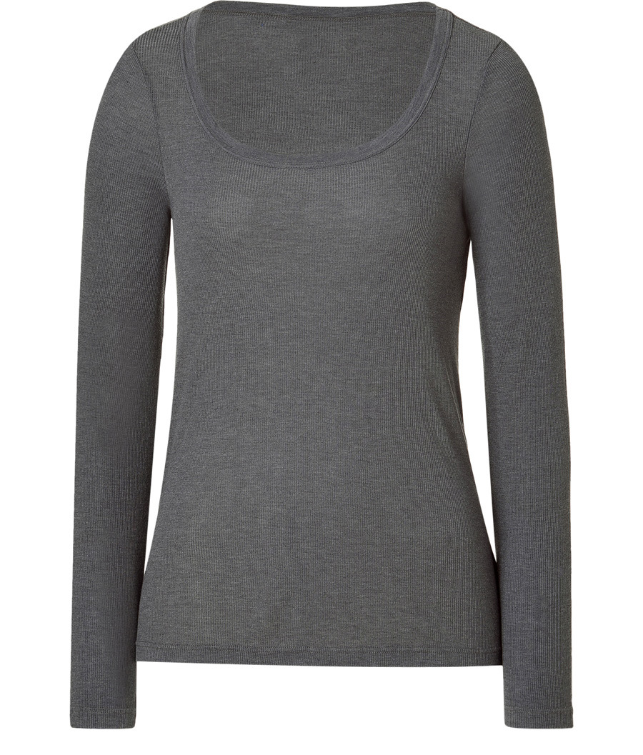 River Rock Scoop Neck Top - pattern: plain; waist detail: fitted waist; style: t-shirt; predominant colour: charcoal; occasions: casual, work; length: standard; neckline: scoop; fibres: polyester/polyamide - mix; material texture: jersey; fit: body skimming; sleeve length: long sleeve; sleeve style: standard; pattern type: fabric; pattern size: standard; texture group: jersey - stretchy/drapey