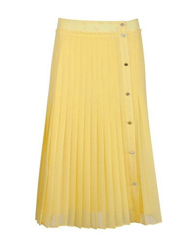 Ted Baker Jadica Pleated Midi Skirt - length: calf length; pattern: plain; fit: loose/voluminous; style: pleated; waist detail: fitted waist, narrow waistband; waist: mid/regular rise; predominant colour: yellow; occasions: casual, evening, work; fibres: polyester/polyamide - 100%; material texture: chiffon; hip detail: structured pleats at hip; trends: pastels, brights; texture group: sheer fabrics/chiffon/organza etc.; pattern type: fabric; pattern size: standard