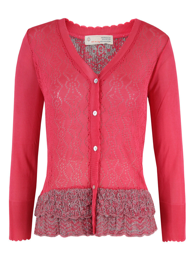 106 Dark Pink Matching Cardigan - neckline: v-neck; pattern: plain, lightly patterned, print, two-tone, abstract, lace, patterned/print; style: fine knit; hip detail: ruching at hip, flared at hip, added detail/embellishment at hip; back detail: contrast pattern/fabric at back; bust detail: buttons at bust (in middle at breastbone)/zip detail at bust; predominant colour: pink; occasions: casual, evening, work; length: standard; fibres: polyester/polyamide - mix; material texture: jersey stretch; fit: standard fit; waist detail: fitted waist; trends: prints, brights; sleeve length: long sleeve; sleeve style: standard; texture group: jersey - clingy; pattern type: knitted - other; pattern size: small & light