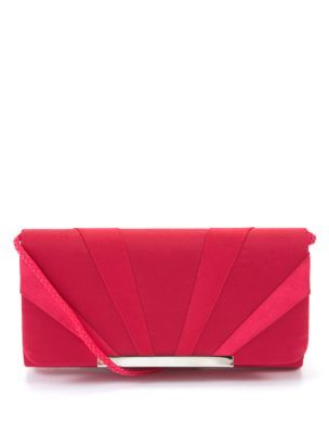Red Satin Clutch Bag - predominant colour: true red; style: clutch; length: hand carry; size: small; material: satin; embellishment: pleated; pattern: plain