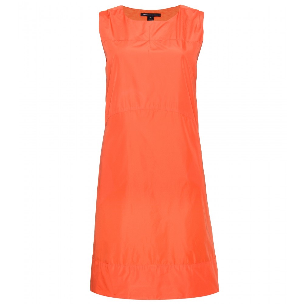 Saatchi Solids Shift Dress - style: shift; neckline: round neck; fit: tailored/fitted; pattern: plain; sleeve style: sleeveless; predominant colour: bright orange; occasions: evening; length: just above the knee; fibres: polyester/polyamide - 100%; material texture: chiffon; trends: brights; sleeve length: sleeveless; texture group: sheer fabrics/chiffon/organza etc.; pattern type: fabric; pattern size: standard