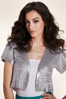 Per Una Open Front Foil Printed Dress Cardigan - pattern: plain; style: bolero/shrug; length: cropped; neckline: collarless open; predominant colour: silver; occasions: casual, evening, occasion; fibres: polyester/polyamide - 100%; material texture: metallic; fit: standard fit; trends: aquatic; sleeve length: short sleeve; sleeve style: standard; pattern type: knitted - other; pattern size: standard