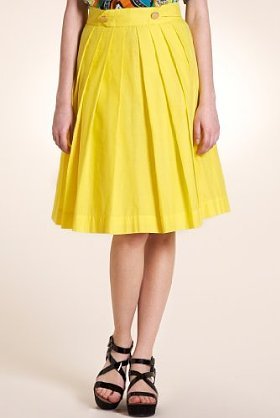 Limited Collection Pure Cotton Pleated Prom Skirt - pattern: plain; style: full/prom skirt; fit: body skimming; waist detail: fitted waist, structured pleats at waist, narrow waistband; waist: mid/regular rise; predominant colour: yellow; occasions: casual; length: on the knee; fibres: cotton - 100%; material texture: chiffon; hip detail: structured pleats at hip, soft pleats at hip/draping at hip/flared at hip; trends: brights; texture group: sheer fabrics/chiffon/organza etc.; pattern type: fabric; pattern size: standard