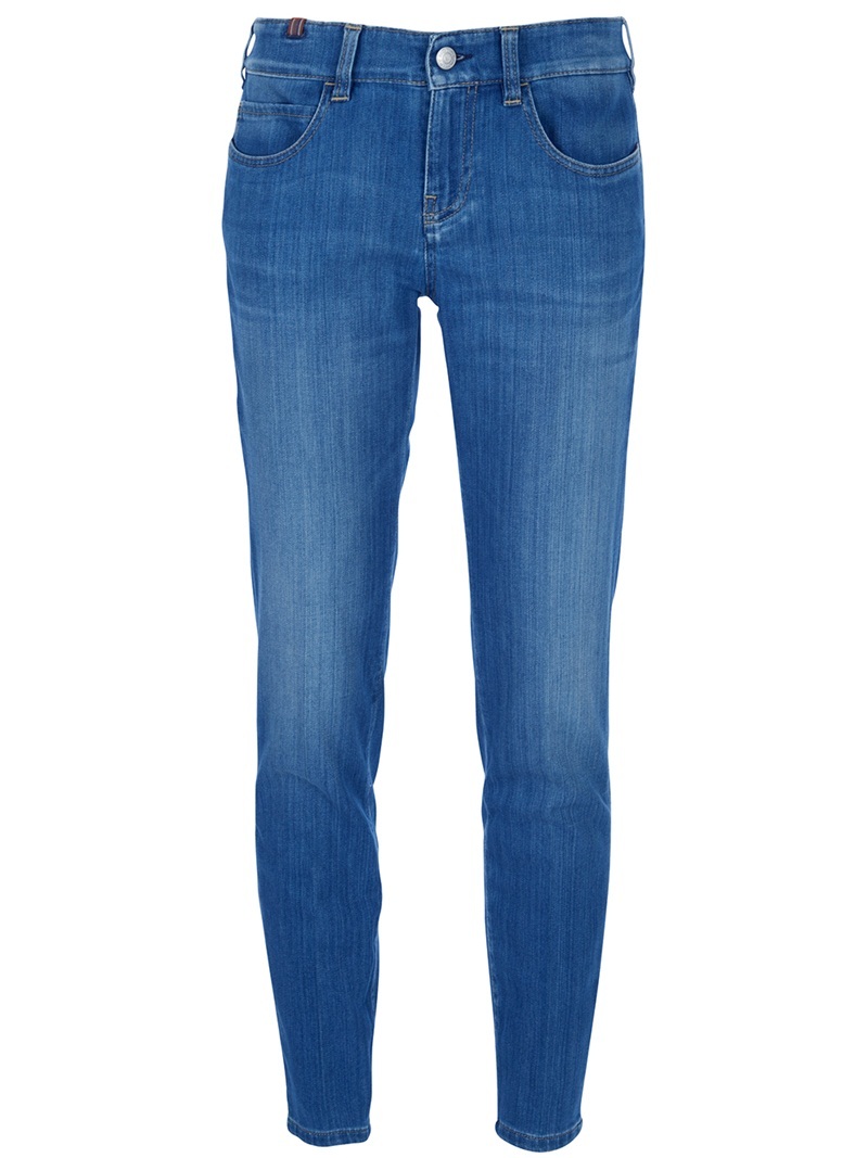 Straight Leg Jean - style: straight leg; length: standard; pattern: plain; pocket detail: traditional 5 pocket; waist: mid/regular rise; predominant colour: denim; occasions: casual; fibres: cotton - stretch; material texture: denim; jeans detail: whiskering, shading down centre of thigh; texture group: denim; pattern type: fabric; pattern size: standard