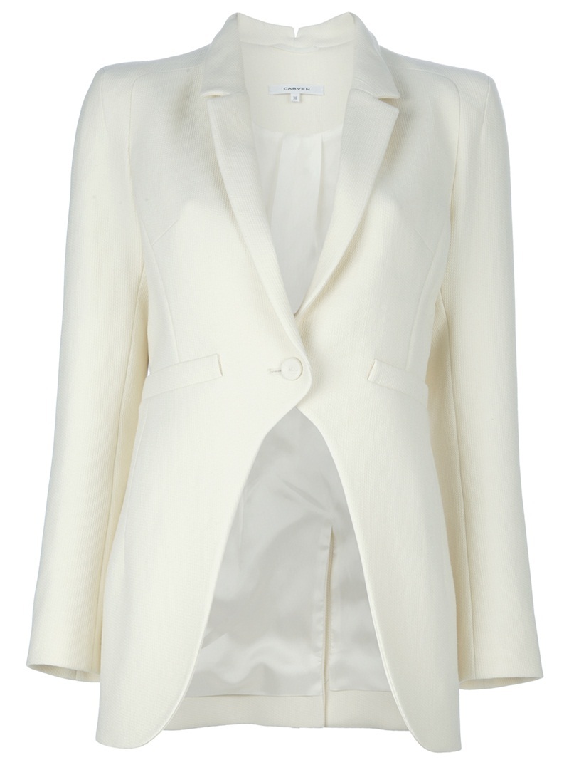 Textured Blazer - pattern: plain; style: single breasted blazer; length: below the bottom; fit: slim fit; collar: standard lapel/rever collar; predominant colour: ivory; occasions: casual; fibres: cotton - mix; material texture: jersey; sleeve length: long sleeve; sleeve style: standard; collar break: medium; pattern type: fabric; pattern size: standard; texture group: jersey - stretchy/drapey
