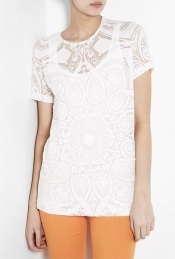 Boyfriend Devoré Star T Shirt - neckline: round neck; pattern: plain, heavily patterned, print, lace, patterned/print; bust detail: sheer at bust; length: below the bottom; style: t-shirt; hip detail: fitted at hip; predominant colour: white; occasions: casual, evening, work; fibres: cotton - 100%; material texture: jersey; fit: straight cut; trends: prints, white; sleeve length: short sleeve; sleeve style: standard; pattern type: fabric; pattern size: big & busy; texture group: jersey - stretchy/drapey