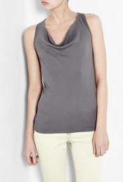 Tomboy Cowl Neck Vest Top - neckline: cowl/draped neck; pattern: plain; sleeve style: sleeveless; back detail: racer back/sports back; hip detail: fitted at hip; bust detail: ruching/gathering/draping/layers/pintuck pleats at bust; predominant colour: mid grey; occasions: casual, evening, work; length: standard; style: top; fibres: cotton - 100%; material texture: jersey; fit: tailored/fitted; sleeve length: sleeveless; pattern type: fabric; pattern size: standard; texture group: jersey - stretchy/drapey