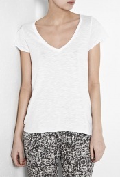 White Jacksonville Short Sleeve T Shirt - neckline: low v-neck; pattern: plain; style: t-shirt; predominant colour: white; occasions: casual; length: standard; fibres: cotton - mix; material texture: jersey; fit: body skimming; trends: white, sports luxe; sleeve length: short sleeve; sleeve style: standard; pattern type: fabric; pattern size: standard; texture group: jersey - stretchy/drapey