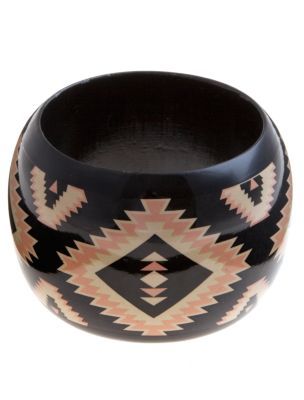 Black Aztec Bangle - predominant colour: black; style: bangle; size: large/oversized; material: plastic/rubber