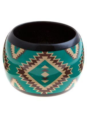 Turquoise Aztec Bangle - predominant colour: teal; style: bangle; size: large/oversized; material: plastic/rubber