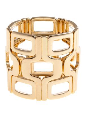 Gold Graphic Stretch Bracelet - predominant colour: gold; style: cuff; size: large/oversized; material: chain/metal