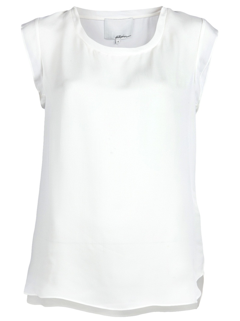 Muscle T Shirt - neckline: round neck; sleeve style: capped; pattern: plain; style: t-shirt; predominant colour: white; occasions: casual, evening, work; length: standard; fibres: silk - 100%; material texture: satin; fit: straight cut; back detail: longer hem at back than at front; trends: white; sleeve length: short sleeve; texture group: structured shiny - satin/tafetta/silk etc.; pattern type: fabric; pattern size: standard