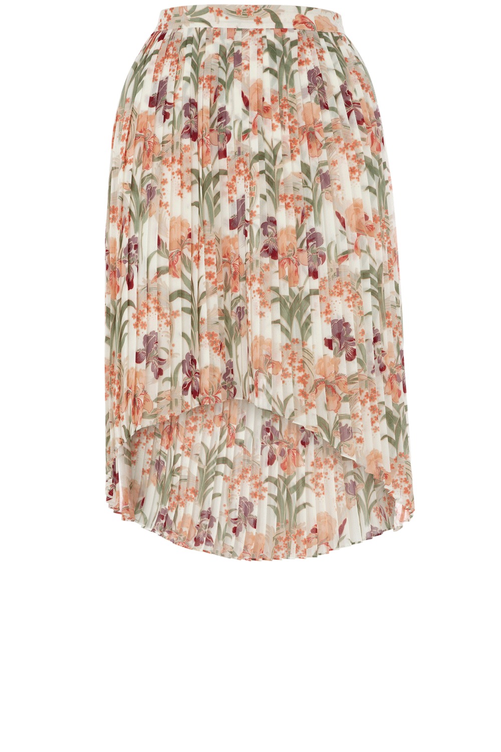Iris Pleated Skirt - pattern: floral - busy, florals; fit: loose/voluminous; style: pleated; waist detail: fitted waist, narrow waistband; waist: mid/regular rise; occasions: casual, evening, work; length: just above the knee; fibres: polyester/polyamide - 100%; material texture: chiffon; hip detail: structured pleats at hip, soft pleats at hip/draping at hip/flared at hip; predominant colour: multicoloured; trends: pastels, prints; texture group: sheer fabrics/chiffon/organza etc.; pattern type: fabric; pattern size: small & busy