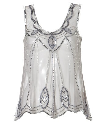 Beaded Detail Mesh Top - pattern: plain; sleeve style: sleeveless; predominant colour: silver; occasions: evening; length: standard; style: top; neckline: scoop; fibres: nylon - 100%; material texture: metallic; fit: tailored/fitted; trends: aquatic; sleeve length: sleeveless; pattern type: fabric; pattern size: small & light; embellishment: beading