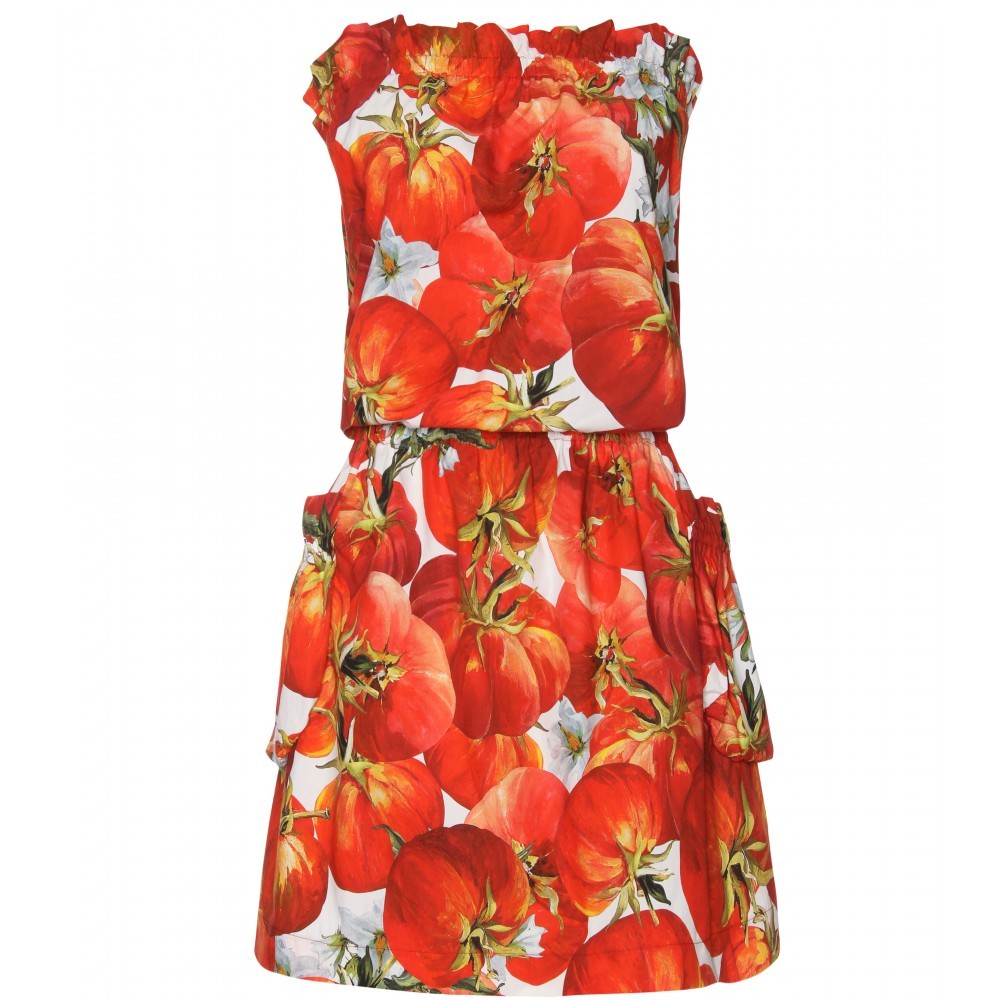 Printed Blouson Dress - length: mid thigh; neckline: strapless (straight/sweetheart); fit: fitted at waist; pattern: heavily patterned, print, patterned/print; sleeve style: strapless; waist detail: elasticated waist, fitted waist; hip detail: side pockets at hip, front pockets at hip; style: strapless; predominant colour: true red; occasions: casual; fibres: cotton - 100%; material texture: chiffon; trends: prints; sleeve length: sleeveless; texture group: sheer fabrics/chiffon/organza etc.; pattern type: fabric; pattern size: big & busy