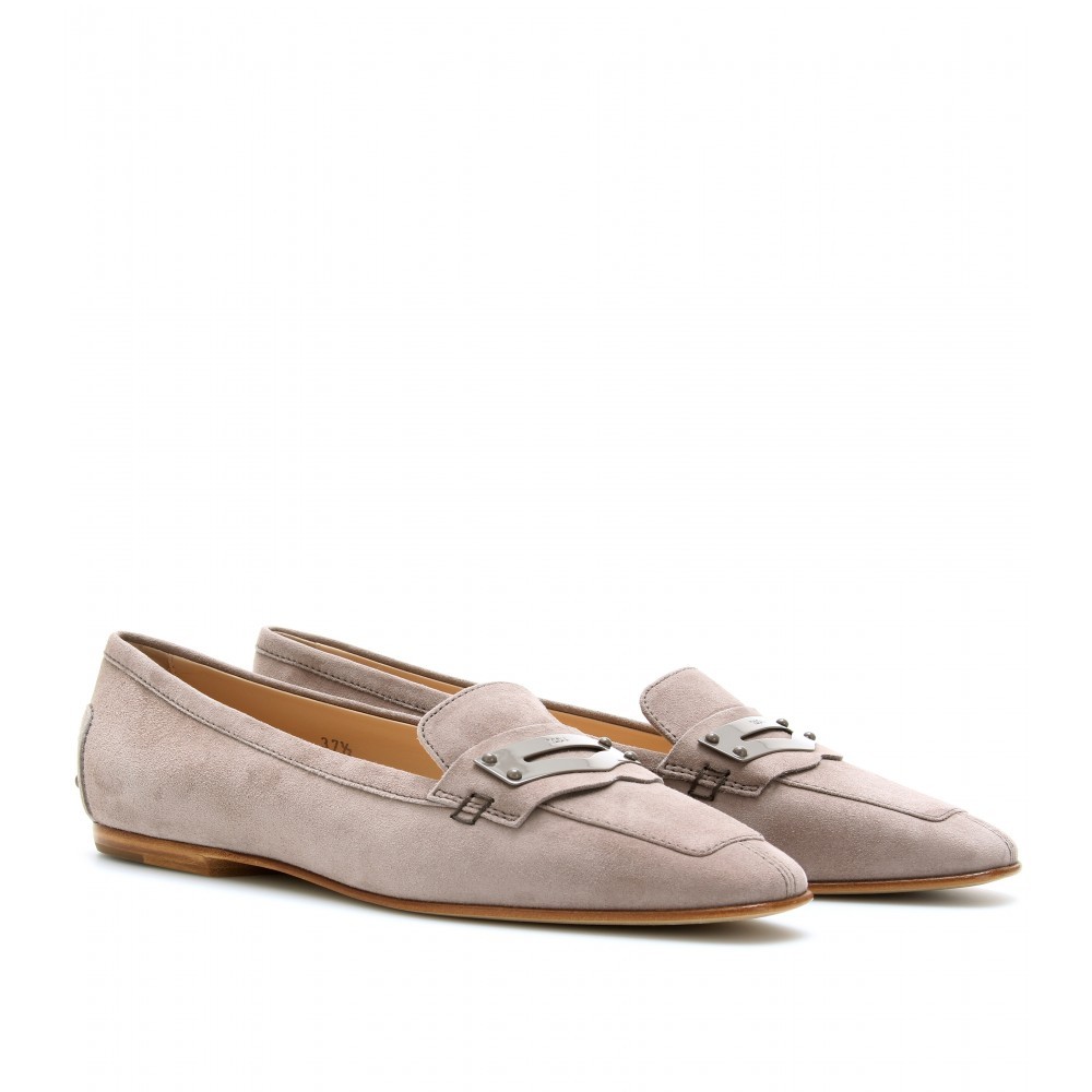 Dressy Nubuck Loafers - predominant colour: taupe; material: suede; heel height: flat; toe: pointed toe; style: loafers